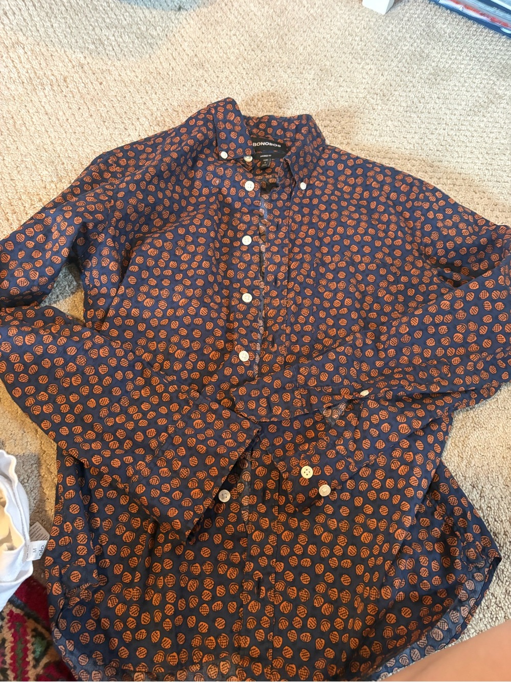 Bonobos Navy Shirt with Orange Dot Motif